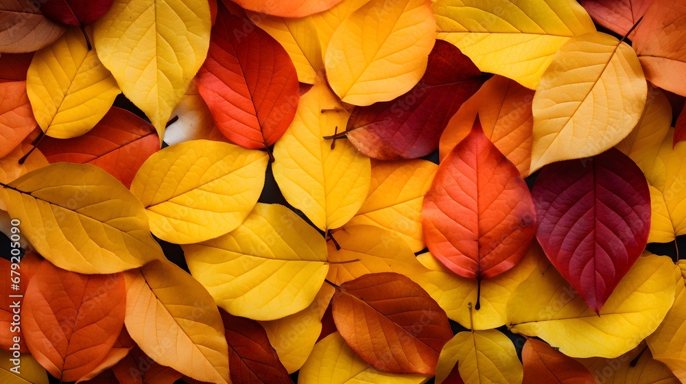 Beautiful yellow red and orange leaves in an autumn