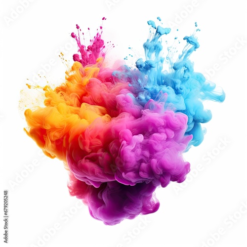 Powder Multicolor Smoke Bomb Explosion isolated on white background