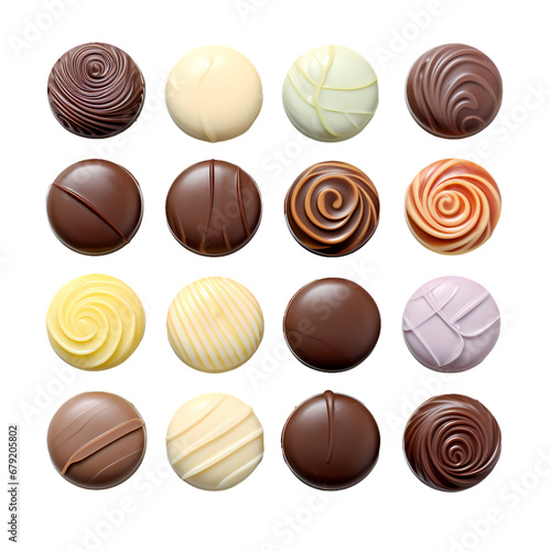 Round colored chocolate pralines on transparent background, white background, isolated, icon material, vector illustration