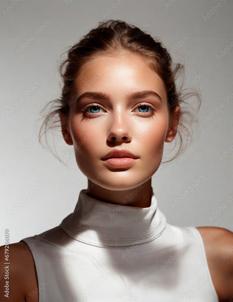 Young woman model with beautiful face. Advertising, ad, ads, advert. Flawless perfect skin. Beauty, skincare, wellness, lingerie, fashion, hairdresser. Isolated in plain background. Studio portrait. Young woman model with beautiful face. Advertising, ad, ads, advert. Flawless perfect skin. Beauty, skincare, wellness, lingerie, fashion, hairdresser. Isolated in plain background. Studio portrait.