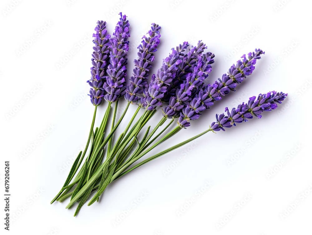 Fototapeta premium Top View of Fresh Lavender Buds isolated on white background