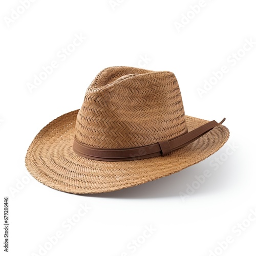 Women Hat Brown Tropical Hat on White Background isolated on white background