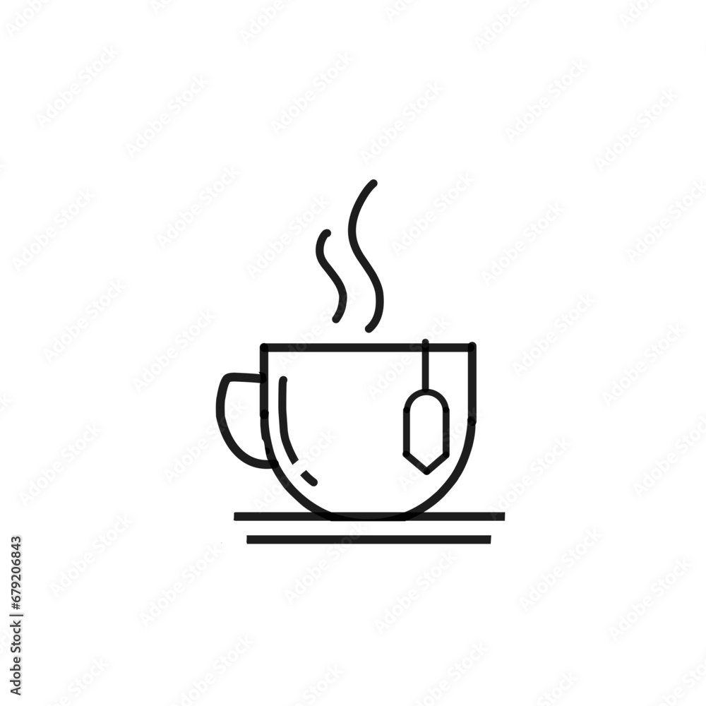Cup of hot tea. Hot tea in the morning. Hot tea in line art style. Hot tea in the glass. Cup of hot tea. Hot tea in the morning. Hot tea in line art style. Hot tea in the glass.