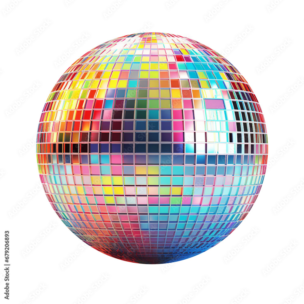 Obraz premium Colorful Glitter Retro 70s Disco Ball Isolated on Transparent Background PNG