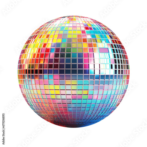 Colorful Glitter Retro 70s Disco Ball Isolated on Transparent Background PNG	