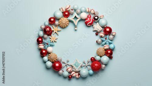 Christmas ornament in a circle flat lay