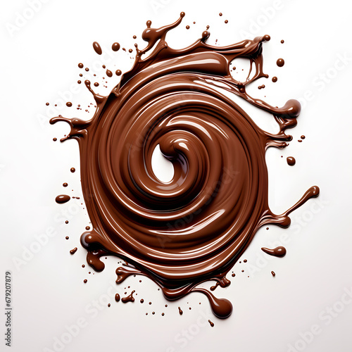 Melted dark Chocolate swirl whirlpool isolated on white background