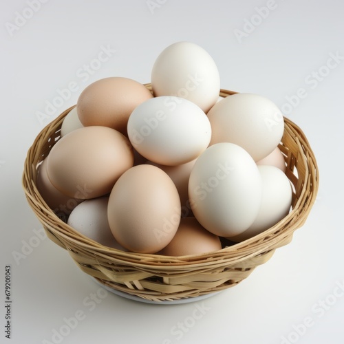 Wallpaper Mural Chicken eggs in a wicker basket on a white background Torontodigital.ca