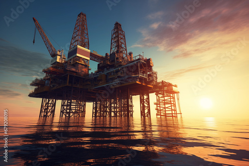 Photo of oil platform on the ocean. photo