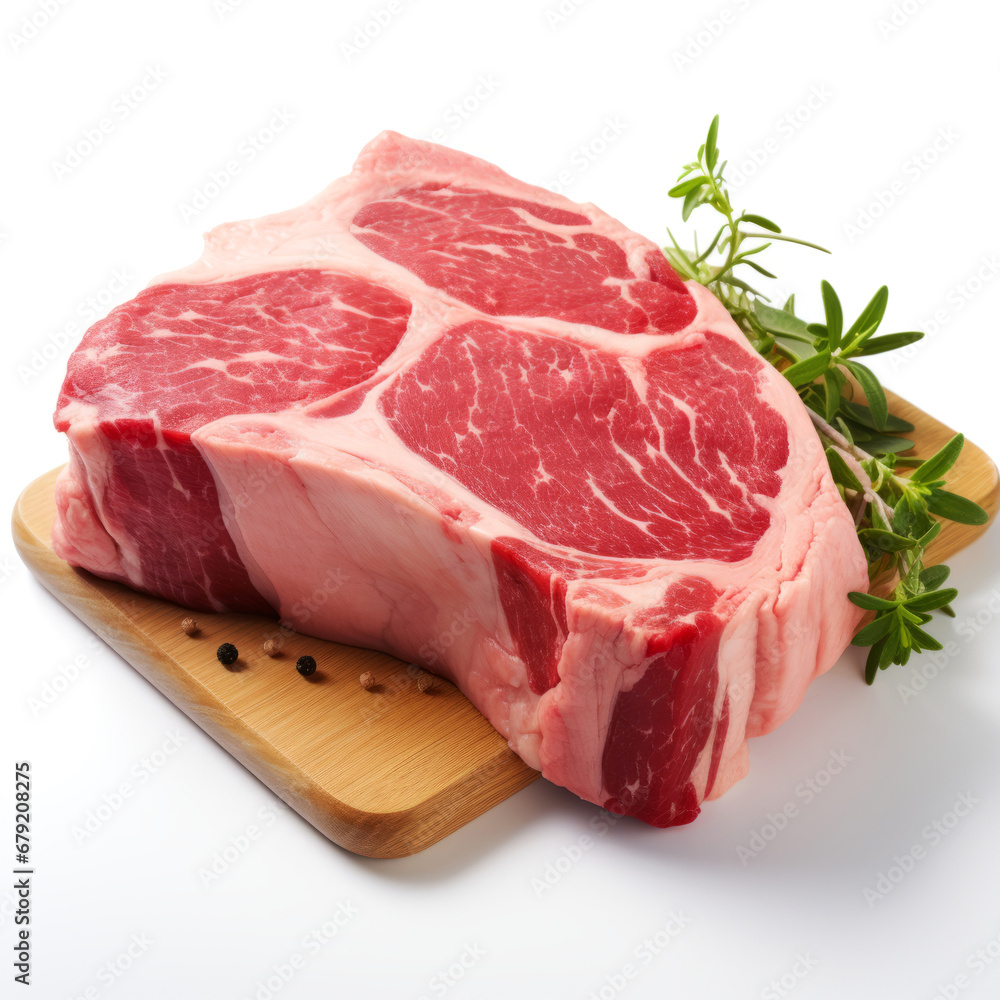 fresh raw beef steak with rosemary on a wooden boardon a white background fresh raw beef steak with rosemary on a wooden boardon a white background