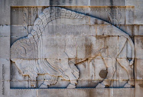 American Bison Carving Flanking Stairs of Nebraska State Capitol photo