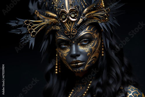 woman dresses in a black and gold suit for carnival © Susana