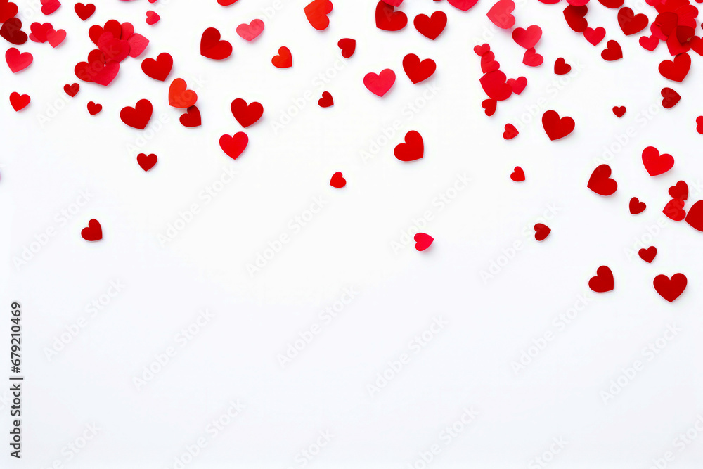White background with red hearts floating in the air and white background with red heart. White background with red hearts floating in the air and white background with red heart.