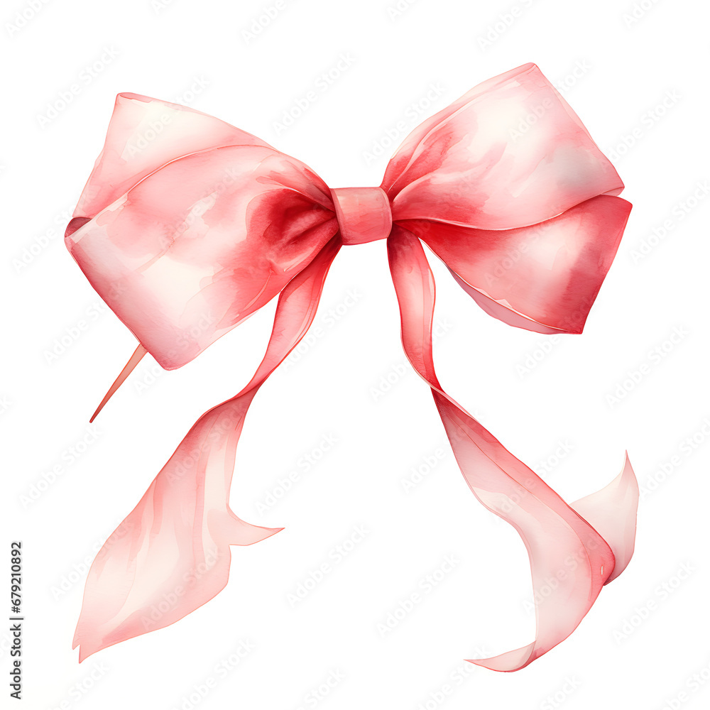 Pink bow watercolor illustration isolated on white background Pink bow watercolor illustration isolated on white background