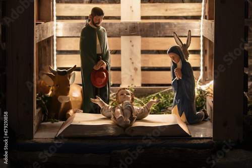 Christmas creche with Joseph Mary and Jesus Christ photo