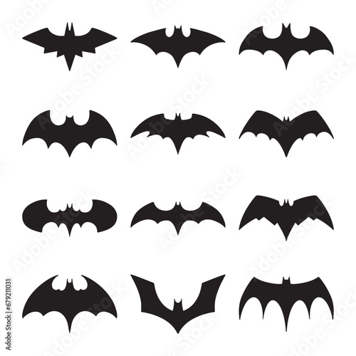 Set of bat silhouette vector