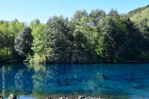 National Park Conguillio in Chile: a paradise of lagoons, araucarias, and volcanoes.

