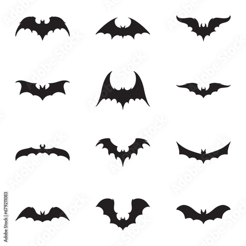 Set of bat silhouette vector