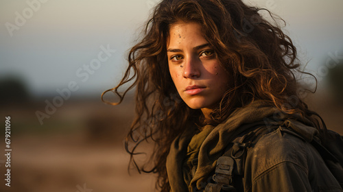 Determined Israeli Woman Soldier: Outdoor Combat Survivor photo