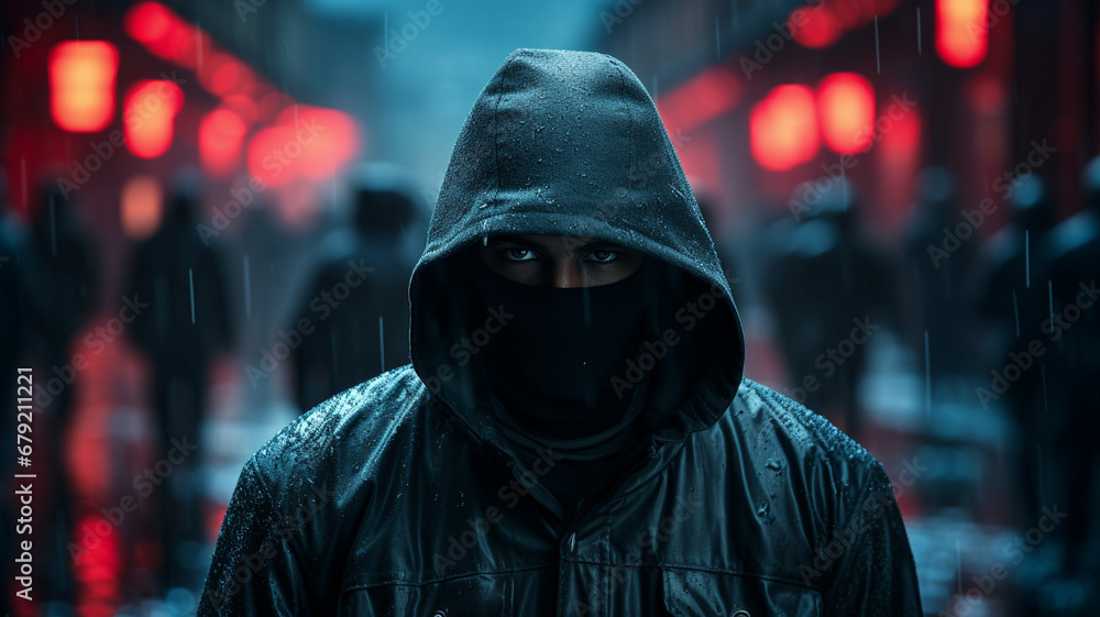 masked man in hooded clothes masked man in hooded clothes
