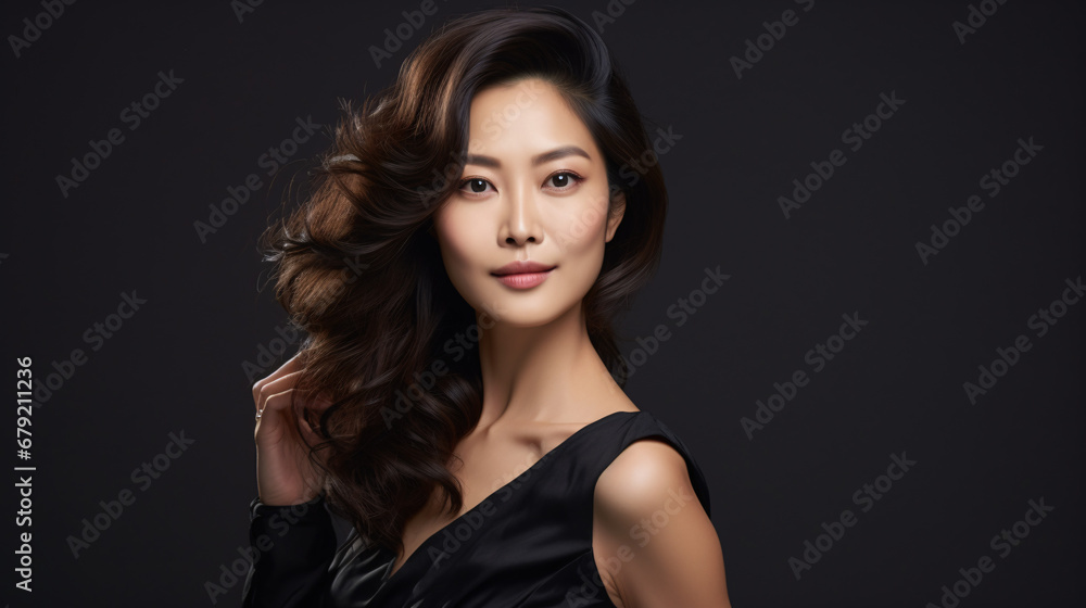 Stylish Asian Model with Long Brunette Hair in Studio Stylish Asian Model with Long Brunette Hair in Studio
