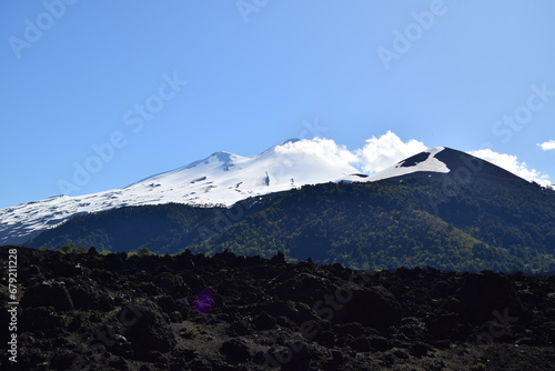 National Park Conguillio in Chile: a paradise of lagoons, araucarias, and volcanoes.

