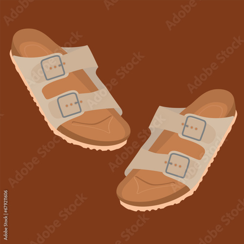 vector design of sandals, a type of popular Birkenstock with a combination of light brown colors