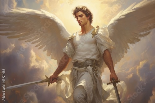 Powerful Archangel Warrior with Divine Weapons - Angelic Guardian of the Heavens