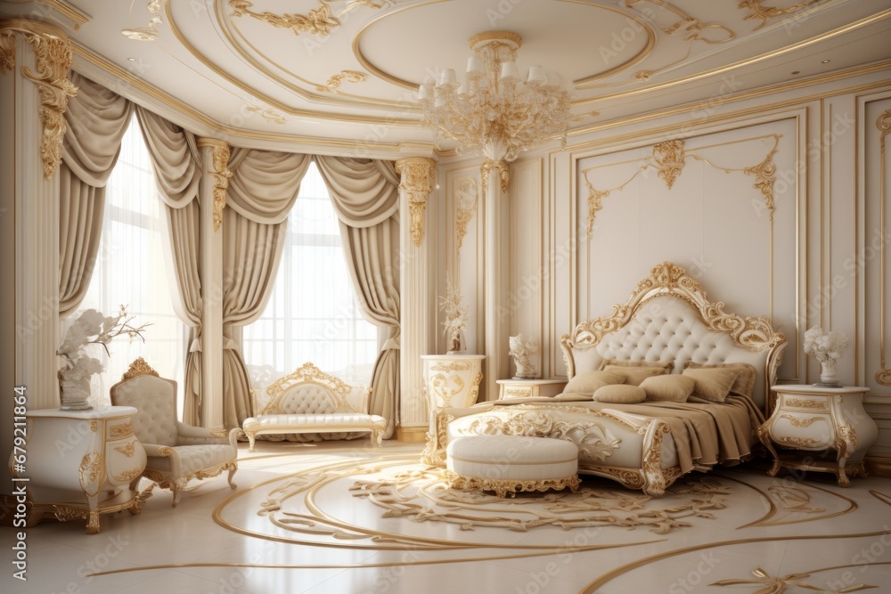 Opulent Palace Bedroom. Luxurious Furnishings, Grandeur Decor, and Elegant Ambiance
