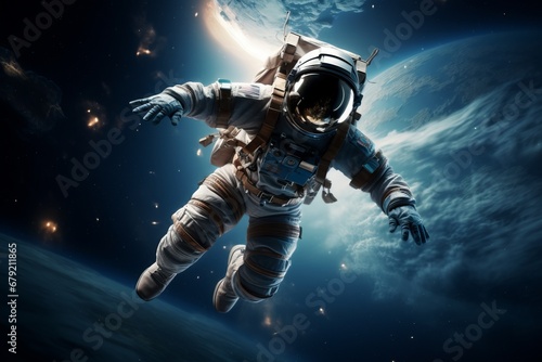 Stunning Illustration. Astronaut Drifting Gracefully in the Vastness of Outer Space