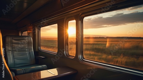 Interior of a seating train carriage for travel © cherezoff