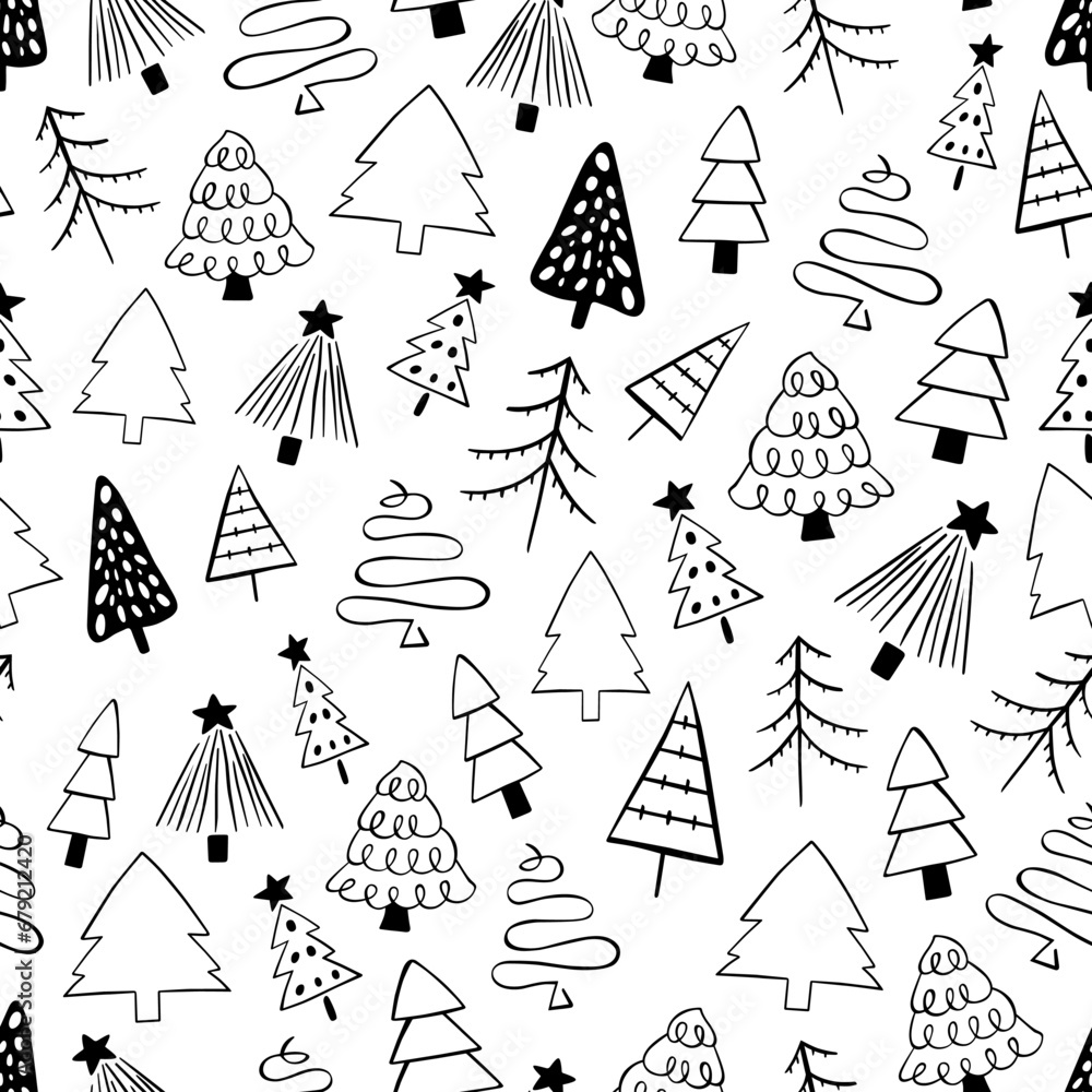 Pine Outline Seamless Pattern. Design for paper, covers, cards, fabrics, background and any. Vector illustration about Christmas Holiday.
