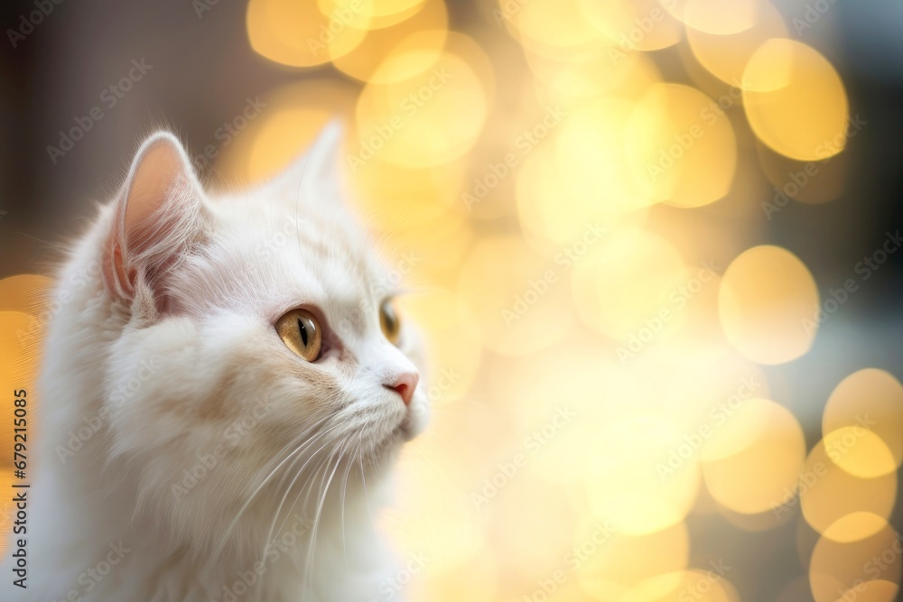Close-up of cute cat gazing at something with beautiful bokeh background Close-up of cute cat gazing at something with beautiful bokeh background