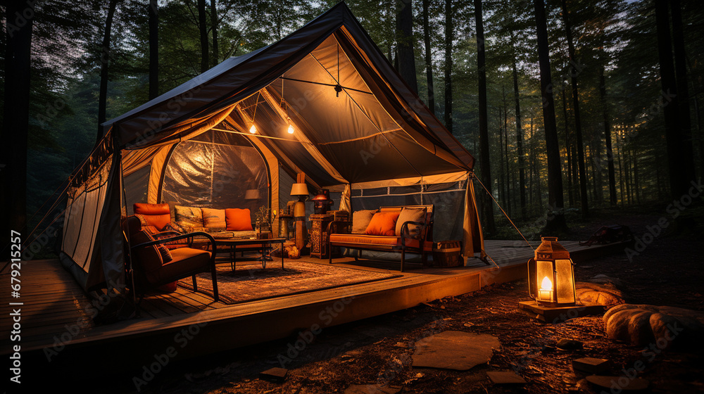 Relaxation day, traveling and setting up a tent in the forest. There is a comfortable atmosphere. Relaxation day, traveling and setting up a tent in the forest. There is a comfortable atmosphere.