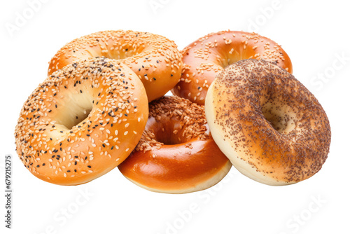 a collection of bagels isolated on a transparent background, generative ai