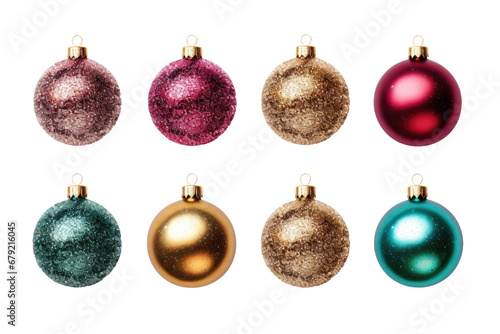 a collection of glittery ornaments isolated on a transparent background, generative ai