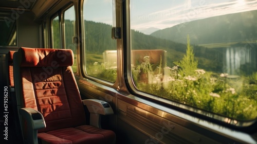 Interior of a seating train carriage for travel