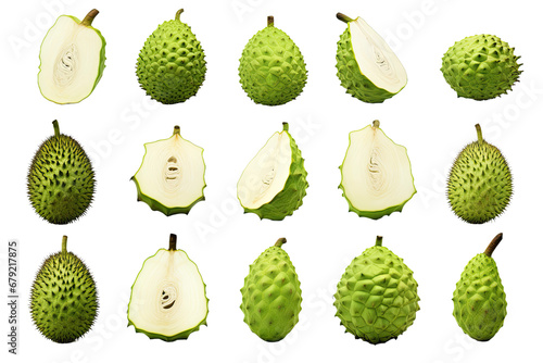 a collection of soursop isolated on a transparent background, generative ai photo
