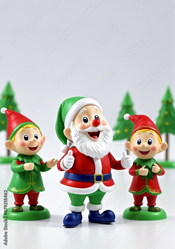 3D Toy Of Santa Claus Singing Carols With Elves On A White Background. 3D Toy Of Santa Claus Singing Carols With Elves On A White Background.