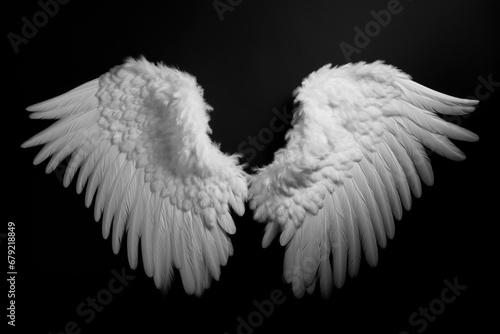 White angel wings isolated on black background