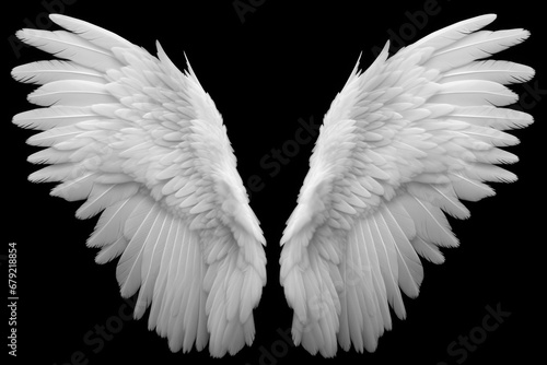 Two white angel wings isolated on black background photo