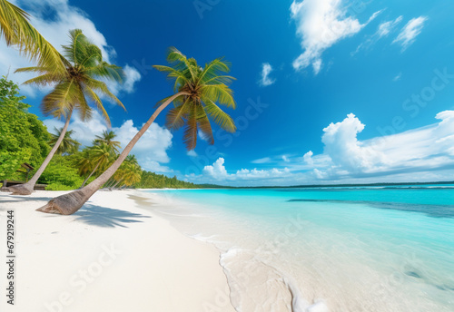 beach with coconut trees generating by AI technology