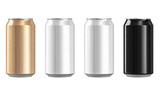 Aluminum slim cans in silver, white, black, gold isolated on transparent background