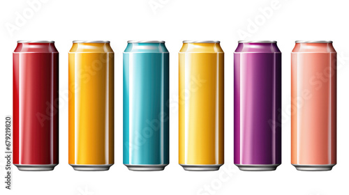 Aluminum slim colored cans isolated on transparent background