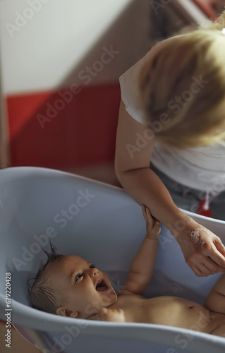 Bonding in Bubbles: Mother's Bath-Time Delight