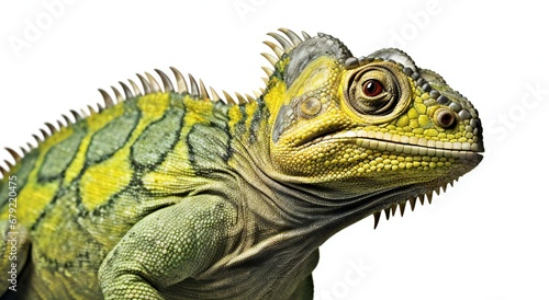 Close-up portrait of a green iguana isolated on white background © Cybernetic