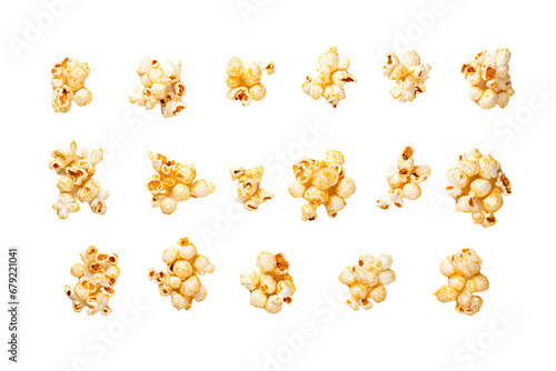 a collection of popcorn isolated on a transparent background, generative ai