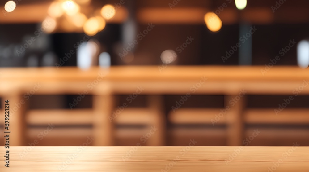 Empty wooden table and blurred background Empty wooden table and blurred background