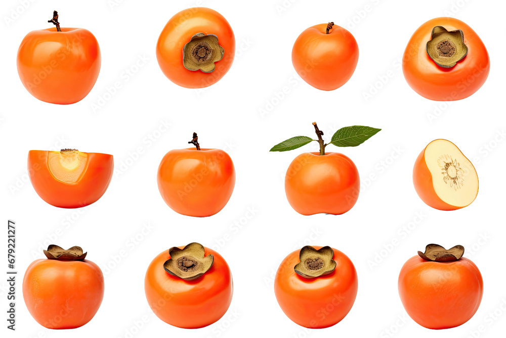 Fototapeta premium a collection of persimmons isolated on a transparent background, generative ai
