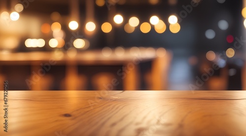 Empty wooden table and blurred background